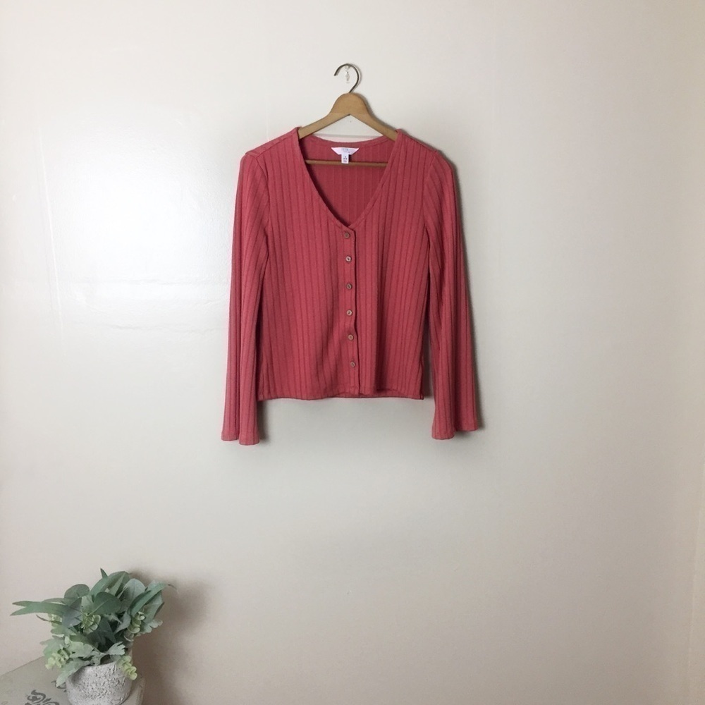 Women's Size: Small Pink Cropped Ribbed Cardigan Sweater